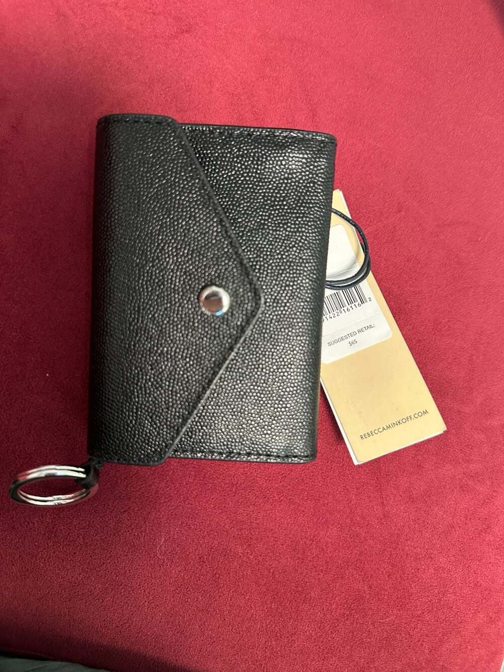 Rebecca Minkoff Black Pebbled Leather Key Ring Wallet with Flap